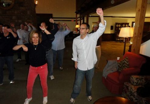 Employees performing their company dance number