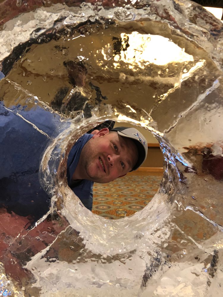 ice sculpture with a man on the hole