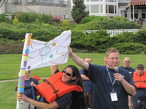 Employees participate in build a boat challenge