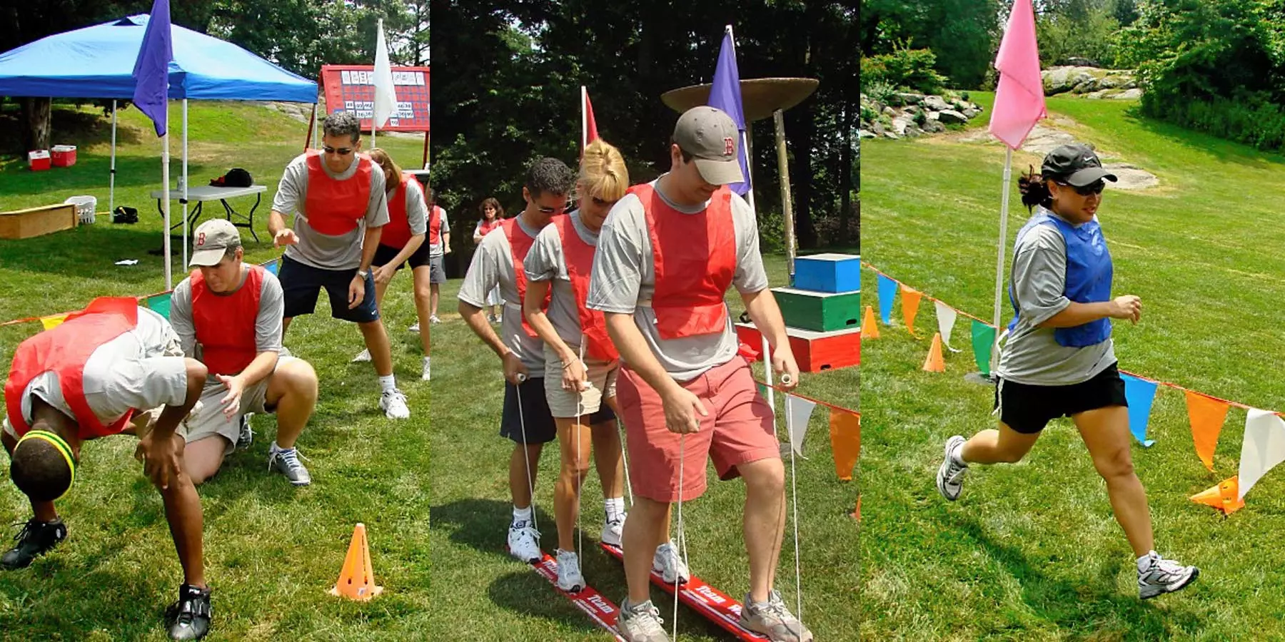 Various groups and individuals competing in the obstacle courses for Outrageous games