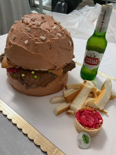 cake that looks like a hamburger and fries