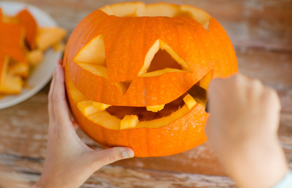 Jack-o-lantern, a carved orange pumpkin