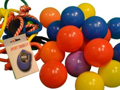 Colorful balls and sport timer