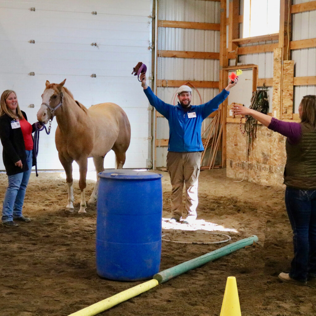 Employees and participants demo during outdoor team building