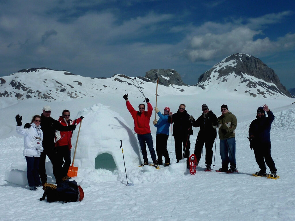 Building an igloo as a team building activity