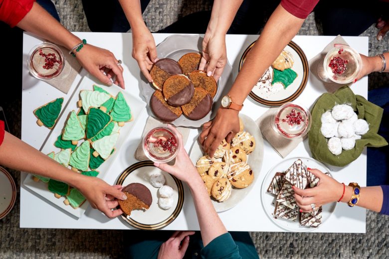 Employees sharing their food