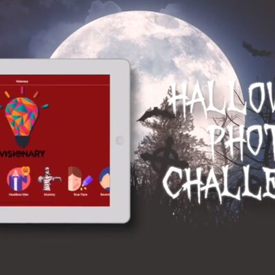 Tablet featuring Halloween photo challenges on the Quickfire Halloween app, setting the stage for creative and spooky team building fun. thumbnail