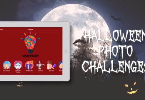 Tablet featuring Halloween photo challenges on the Quickfire Halloween app, setting the stage for creative and spooky team building fun.