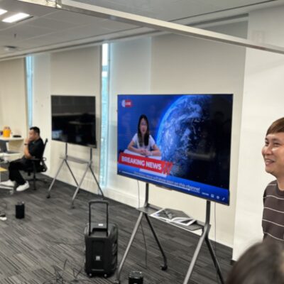 In this photo, a team is presenting their 